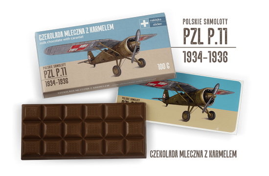 CocoWing – Czekolada mleczna z karmelem 100 g – PZL P.11 – Polskie Samoloty